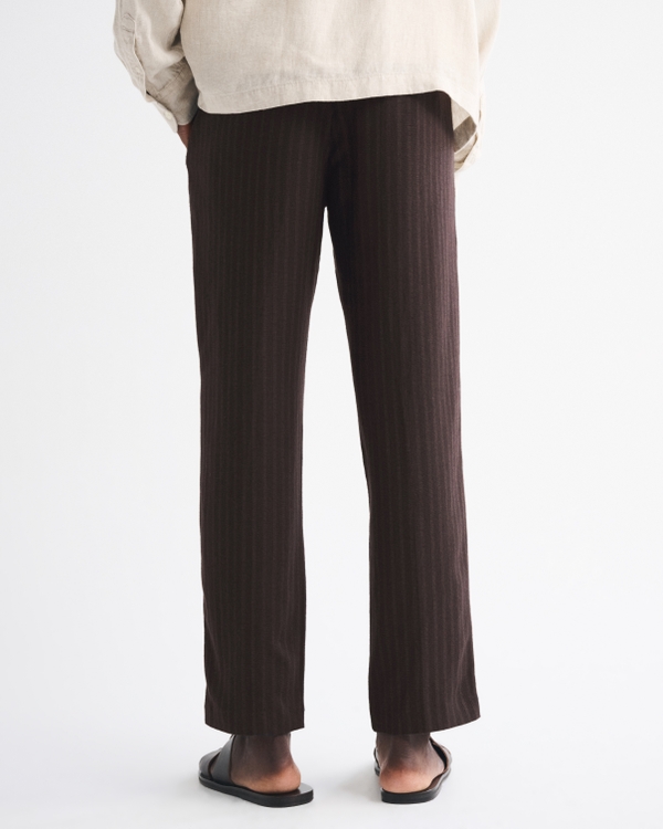 Linen-Blend Pleated Relaxed Straight Fixed Waist Pant