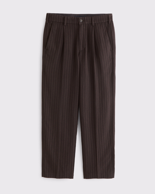 Linen-Blend Pleated Relaxed Straight Fixed Waist Pant