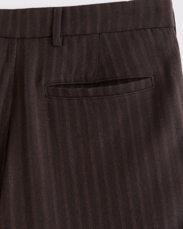 Linen-Blend Pleated Relaxed Straight Fixed Waist Pant