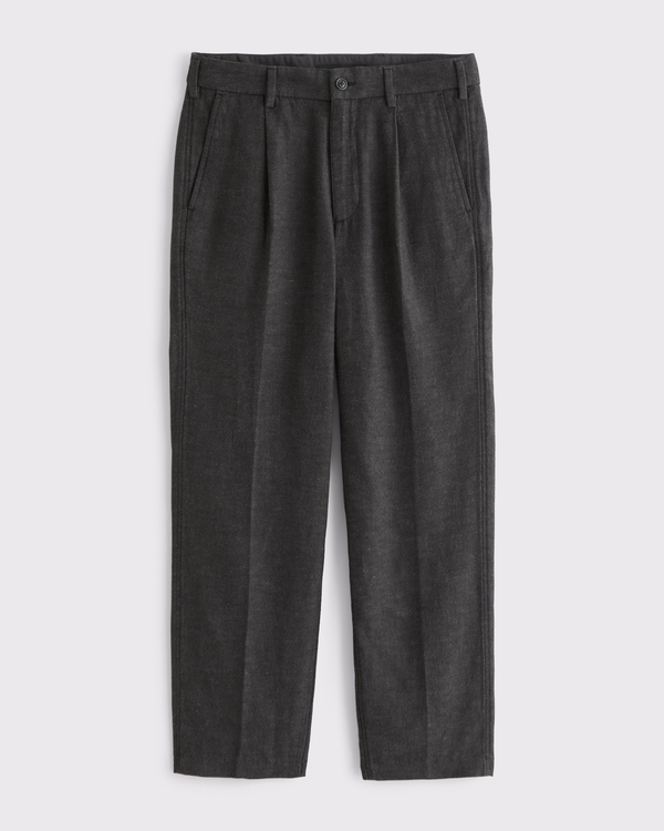 Linen-Blend Pleated Relaxed Straight Fixed Waist Pant, Dark Gray view 1