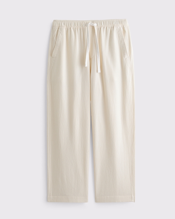 Baggy Cotton Texture Pull-On Pant, Cream view 1