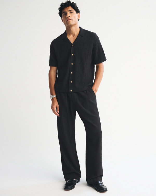 Baggy Cotton Texture Pull-On Pant, Black view 1