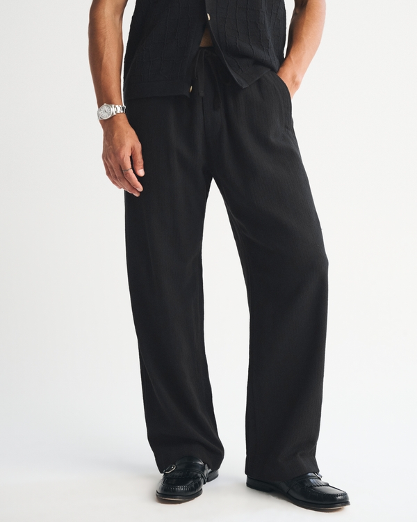 Baggy Cotton Texture Pull-On Pant, Black view 2