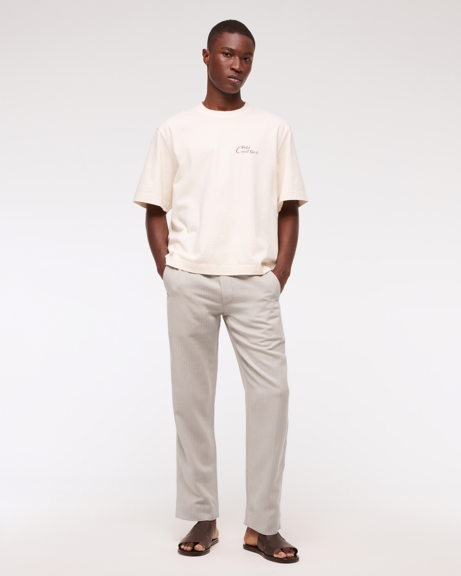 Relaxed Straight Tailored Linen-Blend Pull-On Pant