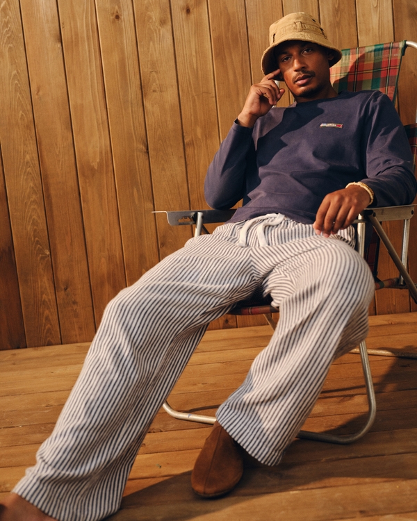 Baggy Cotton Texture Pull-On Pant, White Stripe view 2