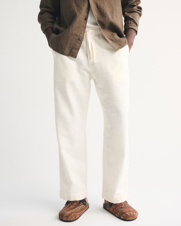 Baggy Cotton Texture Pull-On Pant, Cream view 2