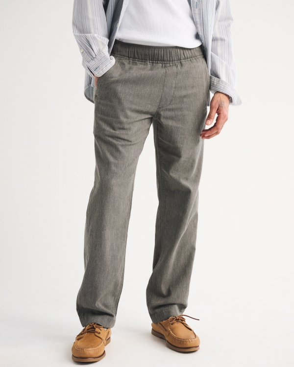 Linen-Blend Relaxed Straight Pull-On Pant, Olive view 2
