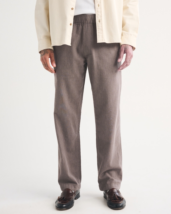 Linen-Blend Relaxed Straight Pull-On Pant, Brown view 2