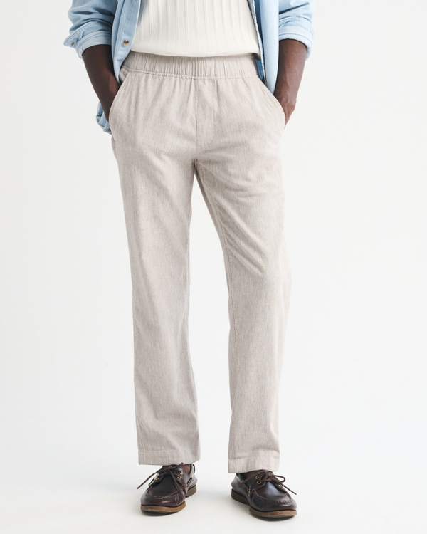 Linen-Blend Relaxed Straight Pull-On Pant, Oatmeal view 2