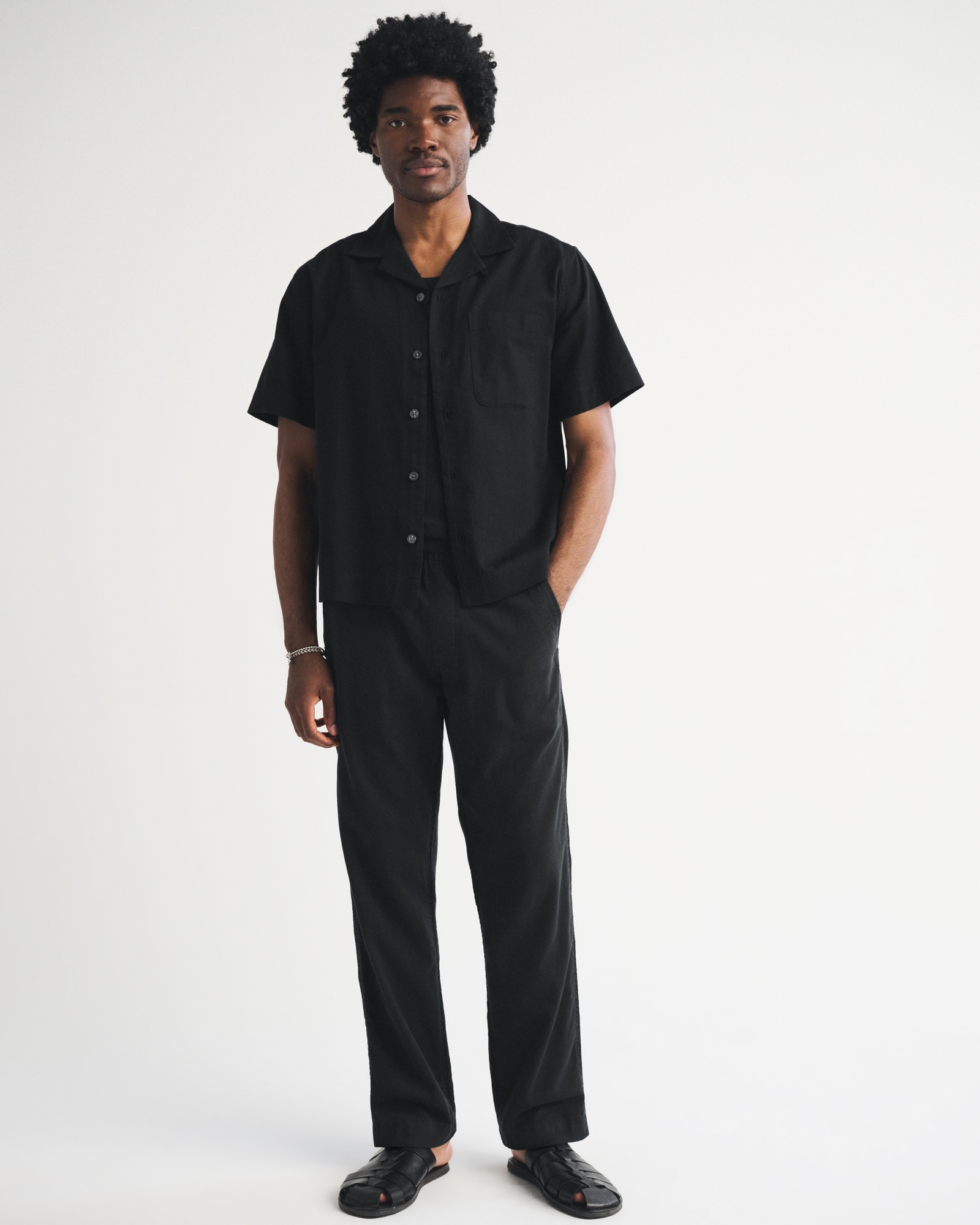 Linen-Blend Relaxed Straight Pull-On Pant