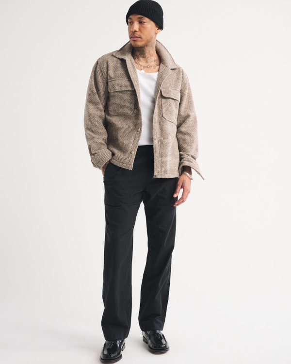 Linen-Blend Relaxed Straight Pull-On Pant, Black view 1