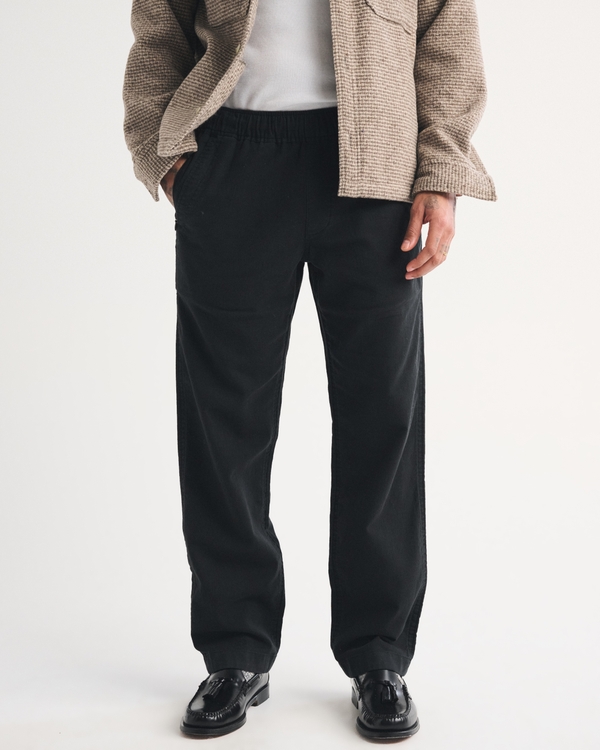Linen-Blend Relaxed Straight Pull-On Pant, Black view 2