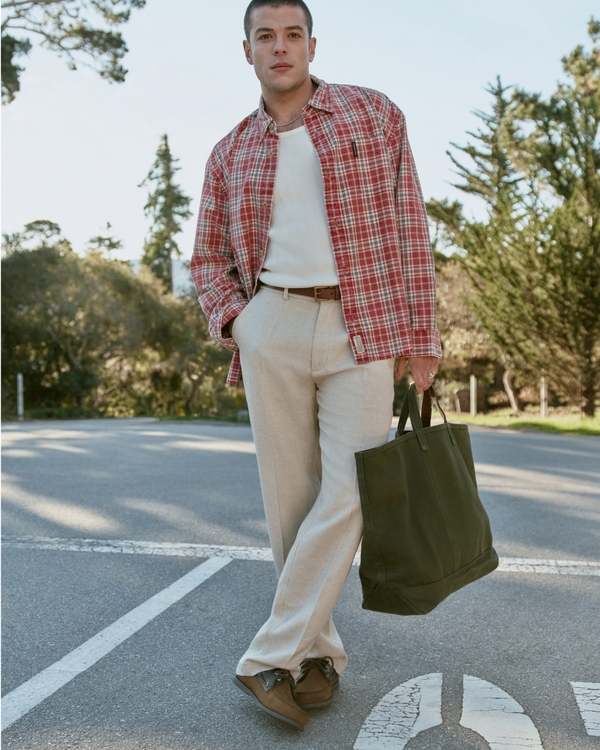 Linen-Blend Relaxed Straight Trouser, Oatmeal view 1