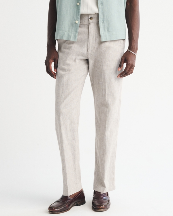 Linen-Blend Relaxed Straight Trouser, Oatmeal view 2