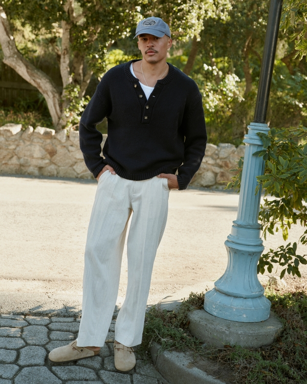 Cotton Baggy Trouser, Cream Stripe view 1