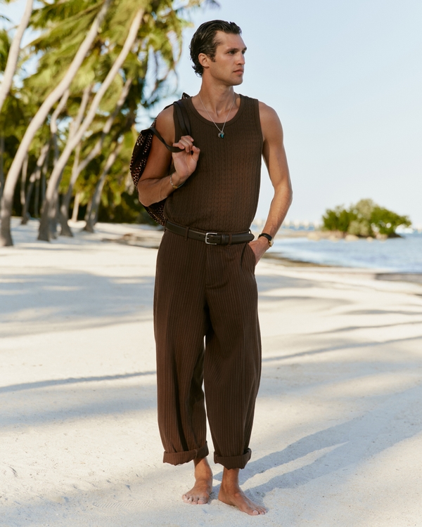 Cotton Baggy Trouser, Brown Stripe view 1