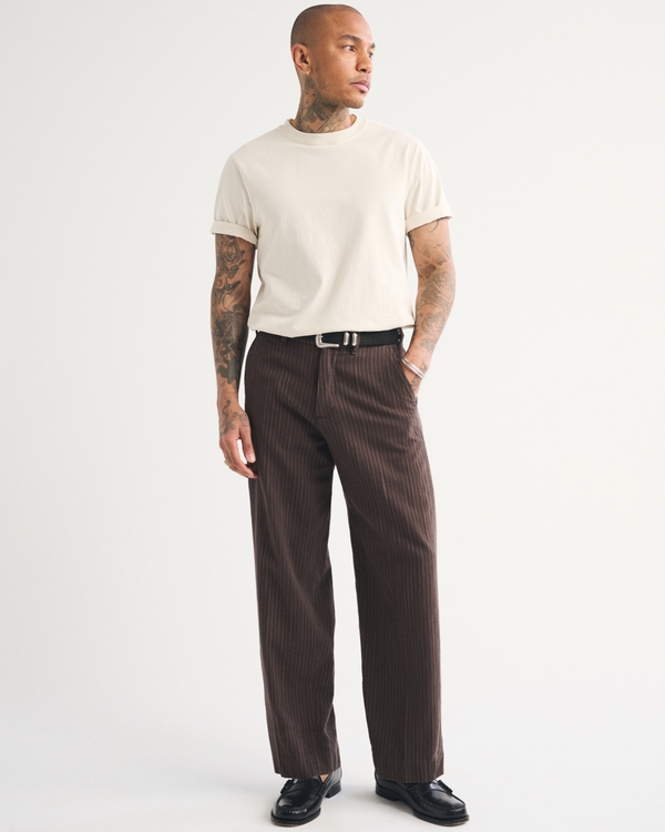 Cotton Baggy Trouser, Brown Stripe view 1