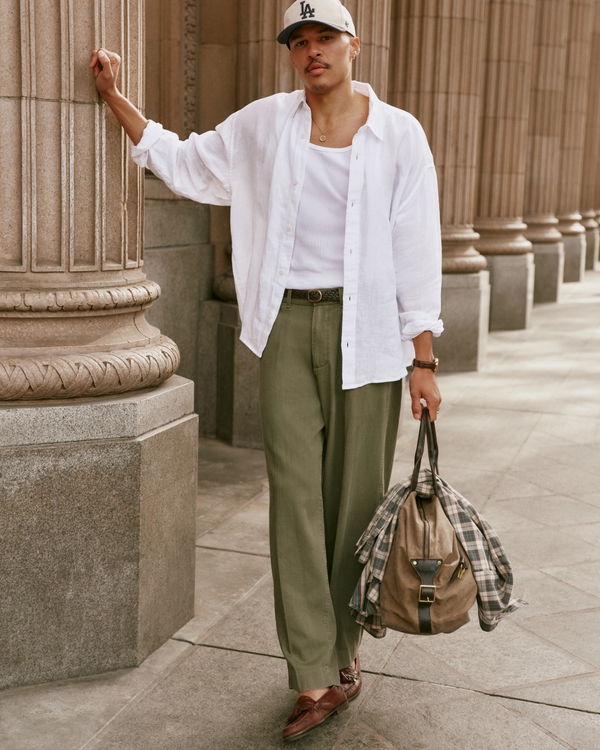 Cotton Baggy Trouser, Olive Green view 1