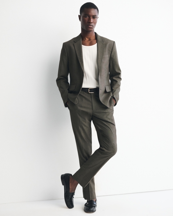 The A&F Collins Slim Suit Pant, Olive view 1
