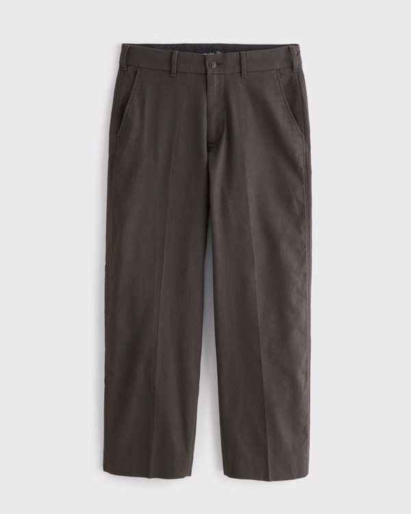 Linen-Blend Baggy Trouser, Coal Brown view 1