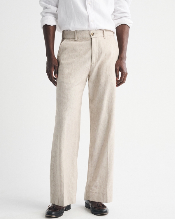 Linen-Blend Baggy Trouser, Light Beige view 2