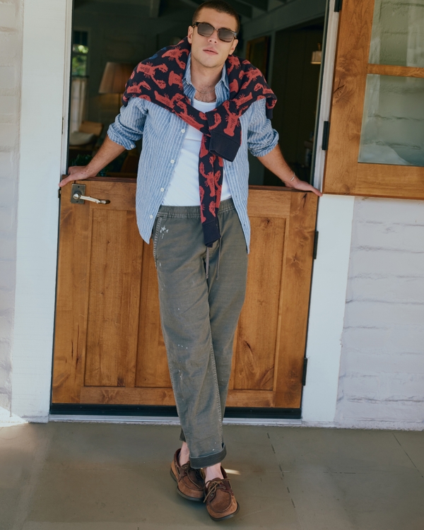 Sea Fade Relaxed Straight Pull-On Pant, Olive view 1