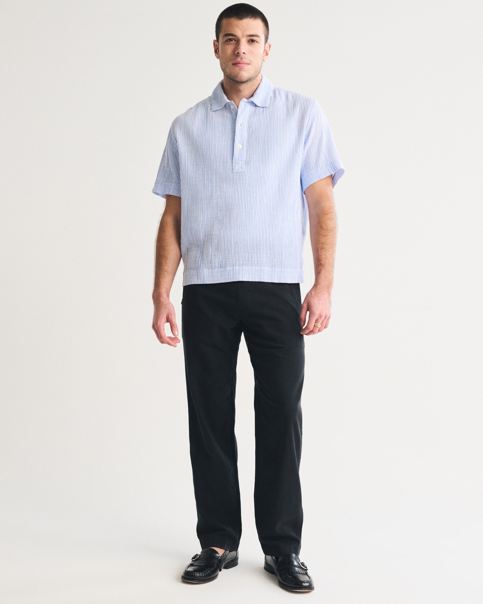 Linen-Blend Relaxed Straight Pull-On Pant