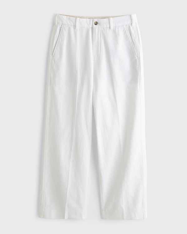 Linen-Blend Baggy Trouser, White view 1