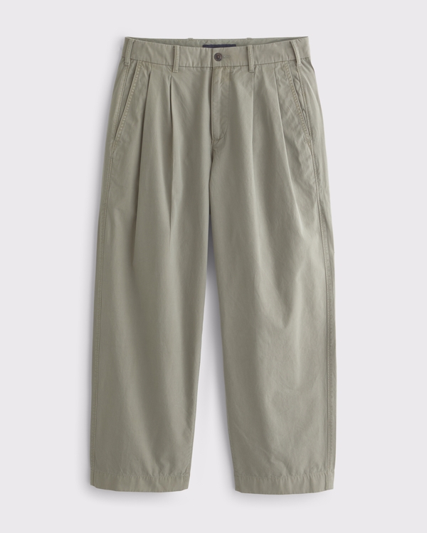 Pleated Baggy Taper Trouser, Khaki view 1
