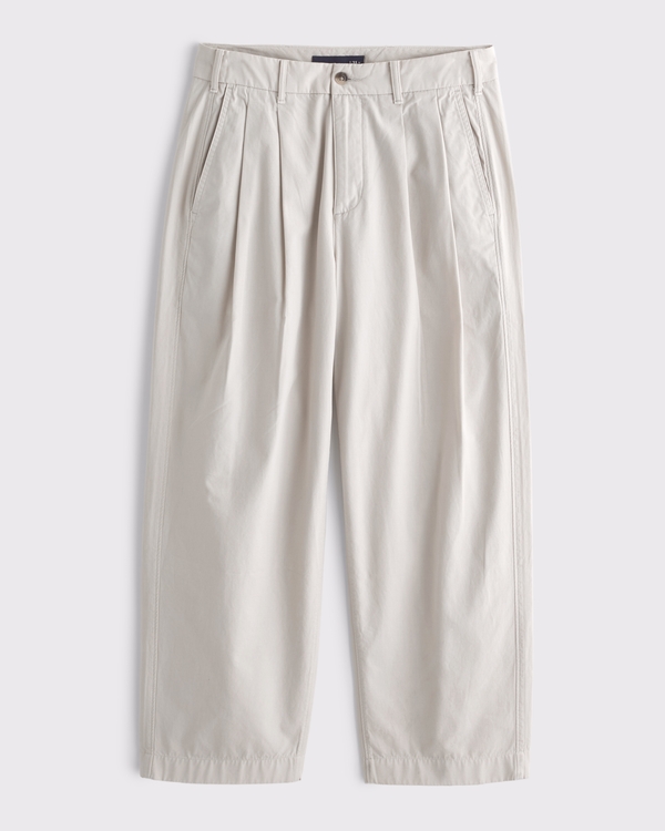 Pleated Baggy Taper Trouser, Khaki view 1