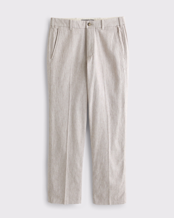 Linen-Blend Relaxed Straight Trouser, Oatmeal view 1