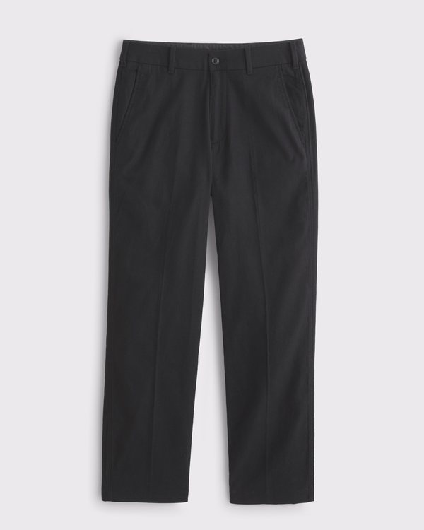 Linen-Blend Relaxed Straight Trouser, Black view 1