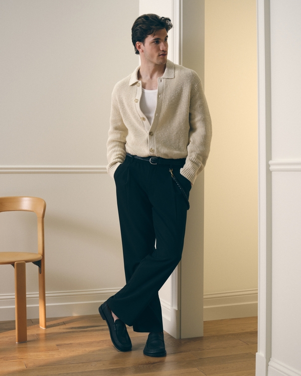 Relaxed Straight Pleated Hybrid Waist Trouser, Black view 1