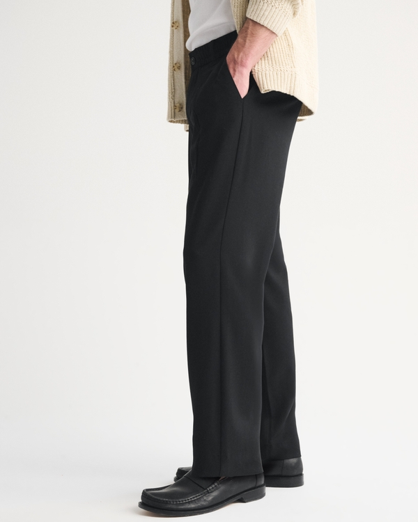 Men's Relaxed Straight Pleated Hybrid Waist Trouser in Black | Size S LONG | Abercrombie & Fitch