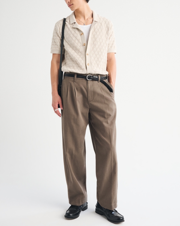 Pleated Baggy Trouser, Brown view 1