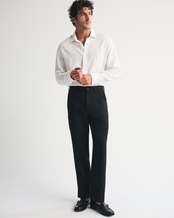 Cotton-Blend Relaxed Straight Trouser, Black view 1