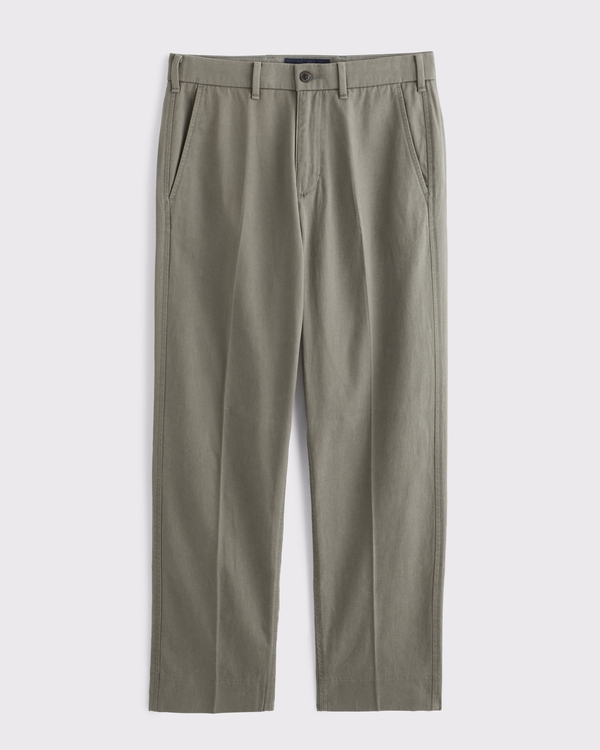Lyocell-Cotton Relaxed Straight Trouser, Olive Gray view 1