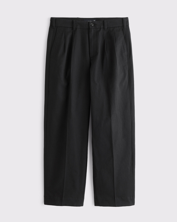 Cotton-Blend Pleated Baggy Trouser, Black view 1