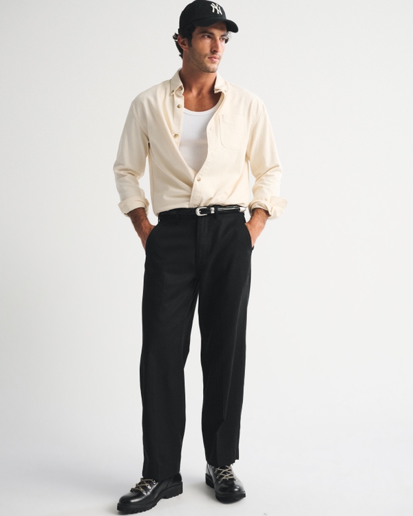 Cotton-Blend Baggy Trouser, Black view 1