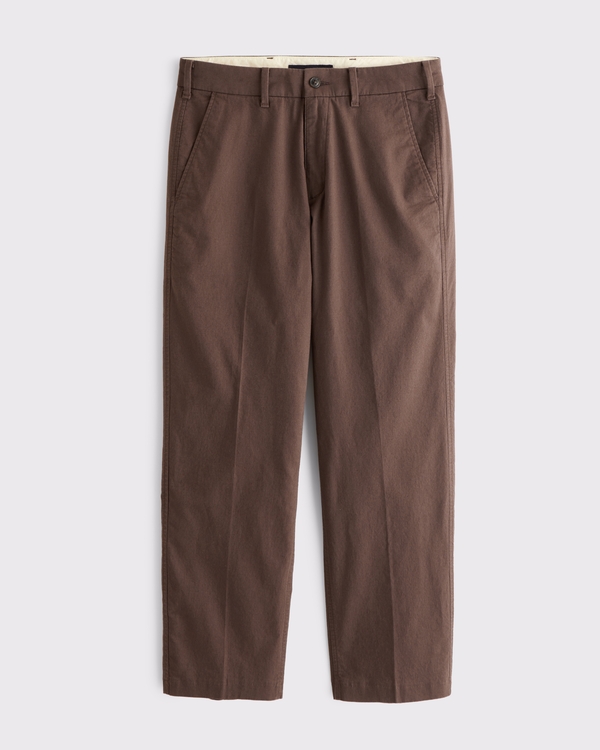 Tailored Linen-Blend Relaxed Straight Trouser, Chestnut view 1