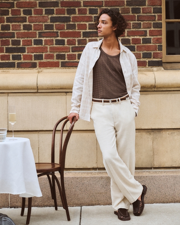 Cotton Texture Baggy Trouser, Oat view 1