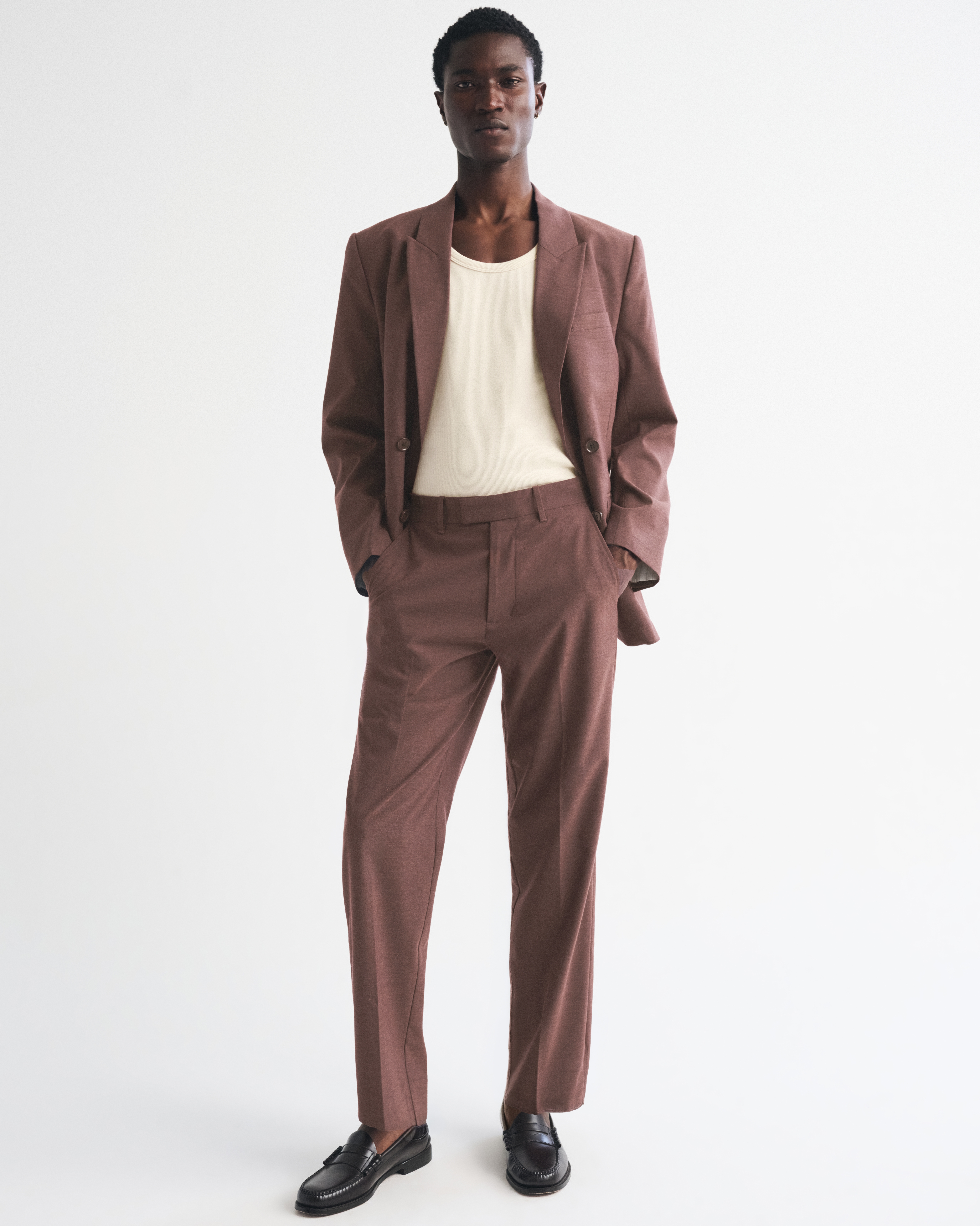 Мужские брюки Abercrombie & Fitch A&F Collins Relaxed Straight Suit Pant, цвет: Бордовый — фото 2