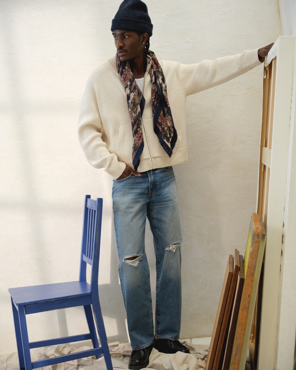 Relaxed Straight Jean, Medium Ripped Wash view 1