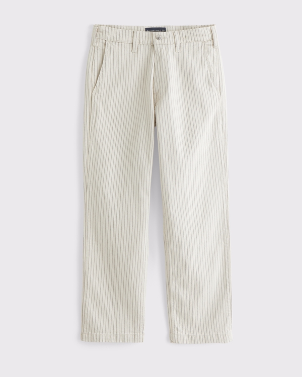 Linen-Blend Relaxed Straight Trouser Jean, Cream Stripe view 2