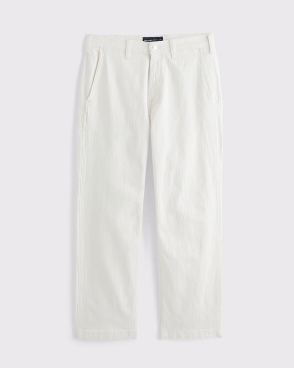 Linen-Blend Relaxed Straight Trouser Jean, White view 2