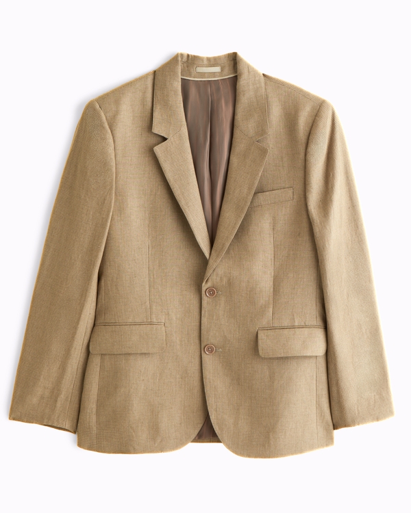 100% Linen A&F Collins Slim Blazer, Brown view 1
