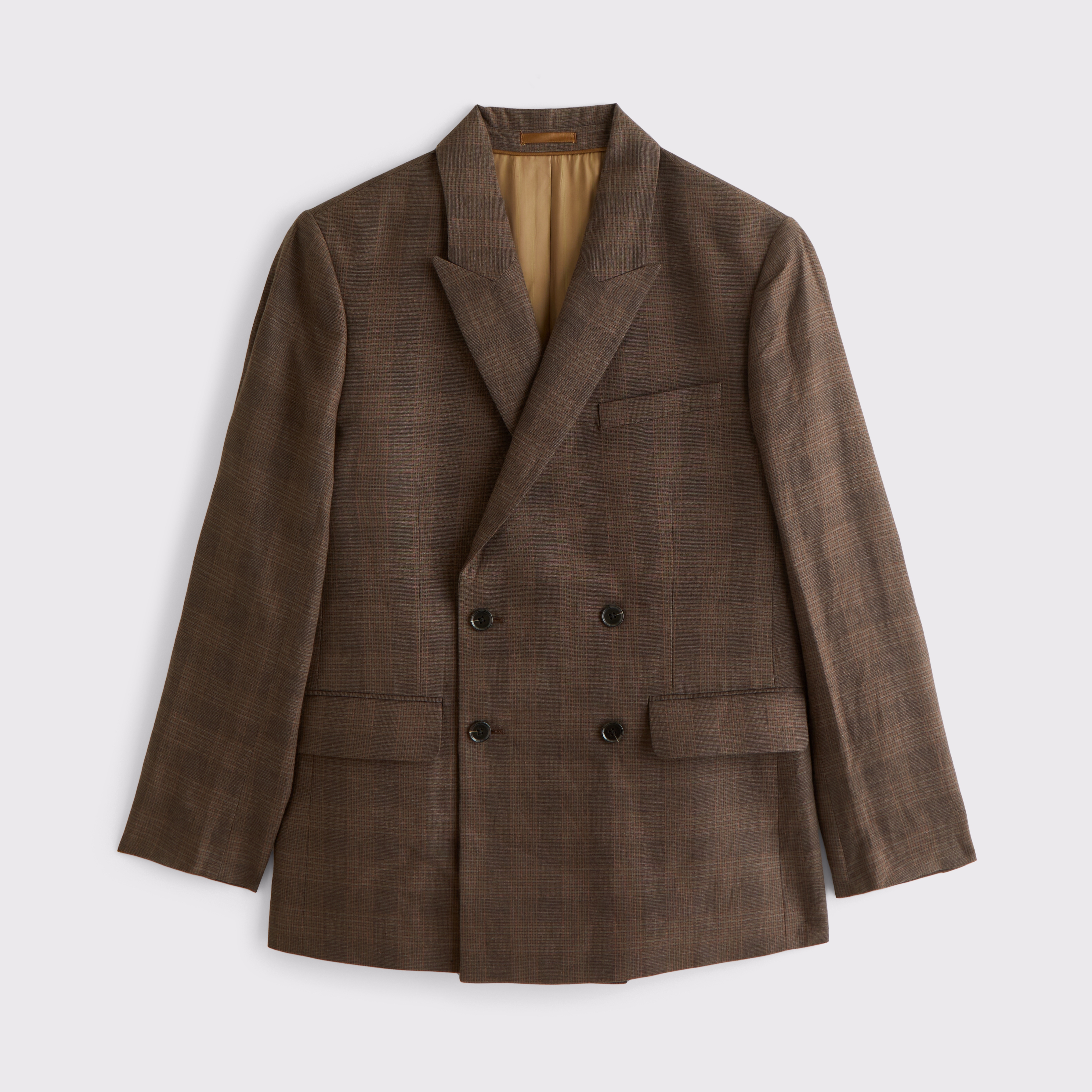Мужской пиджак Abercrombie & Fitch 100% Linen A&F Collins Double-Breasted Blazer, цвет: Коричневый клетчатый — фото 1