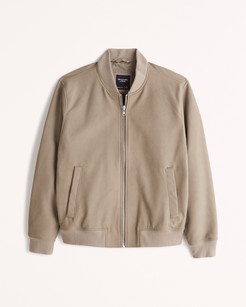 Leather bomber jacket in beige