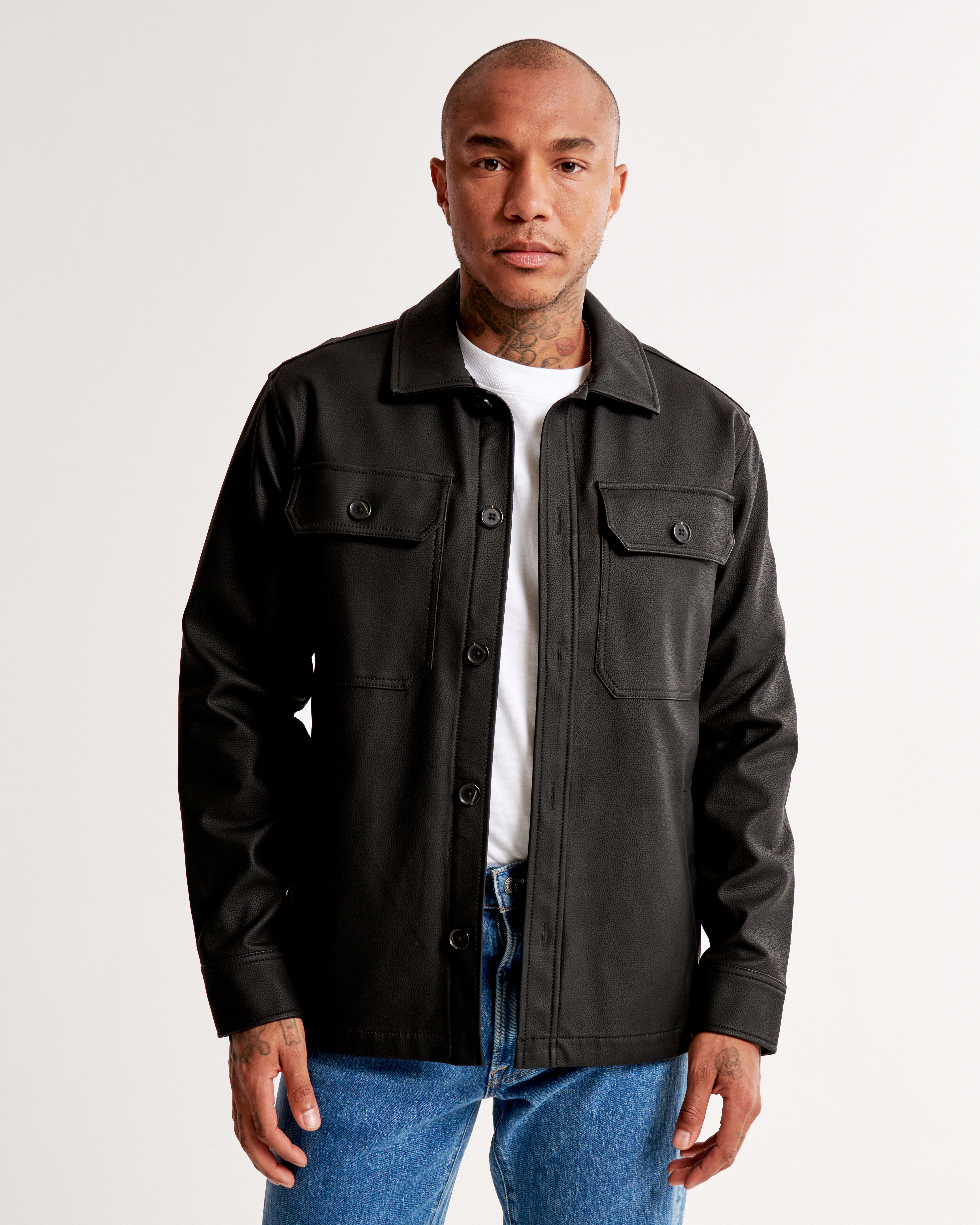 Men's Vegan Leather Shirt Jacket | Men's Clearance | Abercrombie