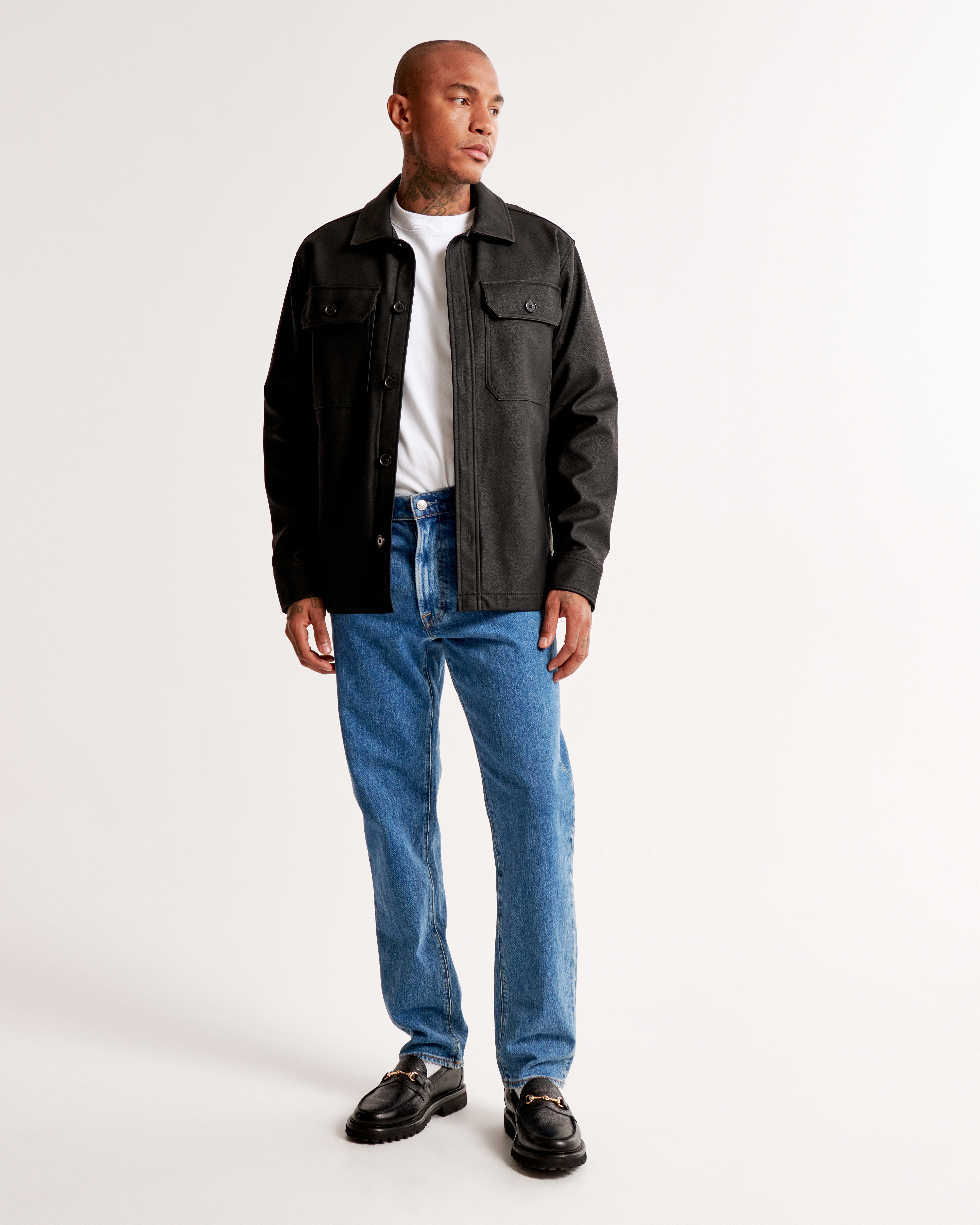 Men's Vegan Leather Shirt Jacket | Men's Clearance | Abercrombie.com